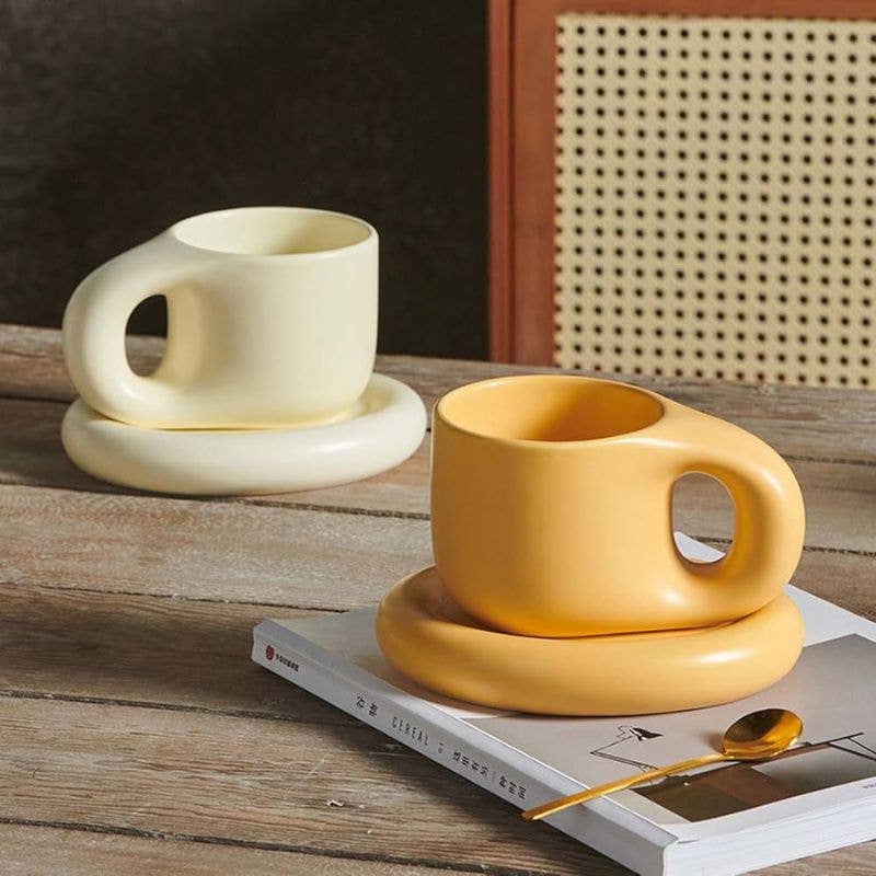 Ceramic Pastel Mug & Saucer Set