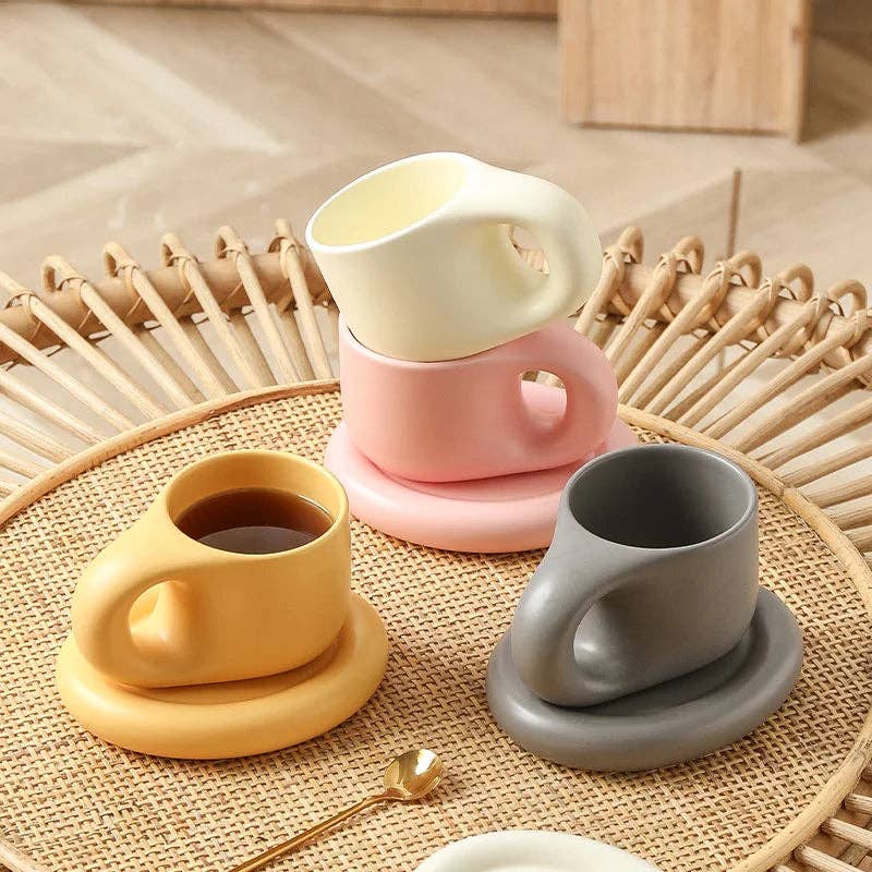 Ceramic Pastel Mug & Saucer Set