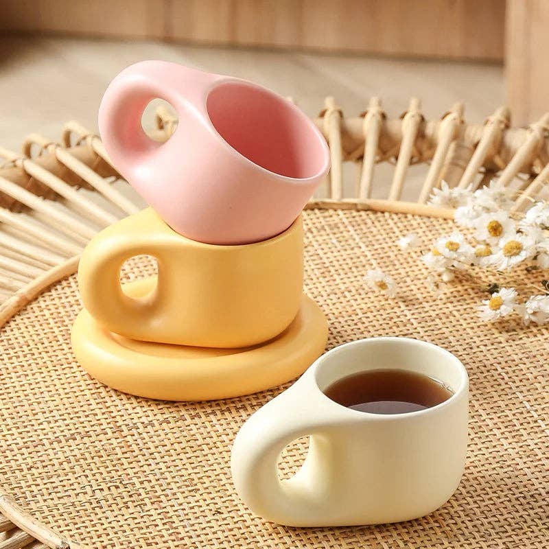 Ceramic Pastel Mug & Saucer Set