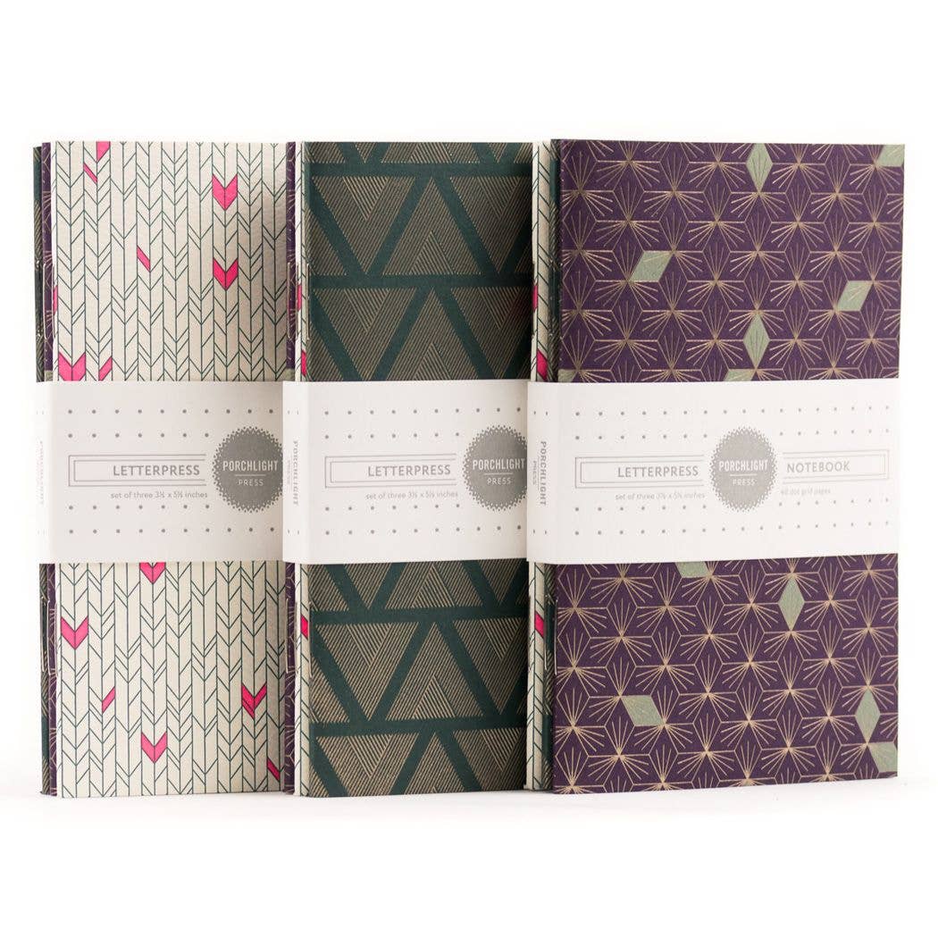 Set of 3 Pocket Letterpress Notebooks - Graphic Foil