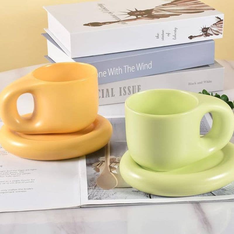 Ceramic Pastel Mug & Saucer Set