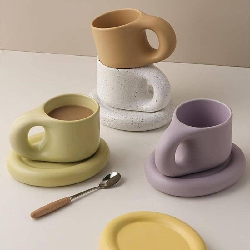 Ceramic Pastel Mug & Saucer Set