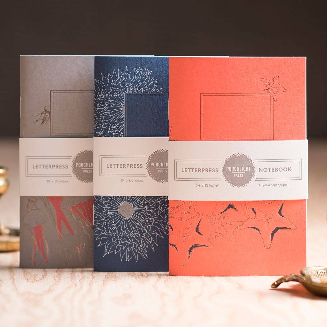 Set of 3 Pocket Letterpress Notebooks - Aquatic Series